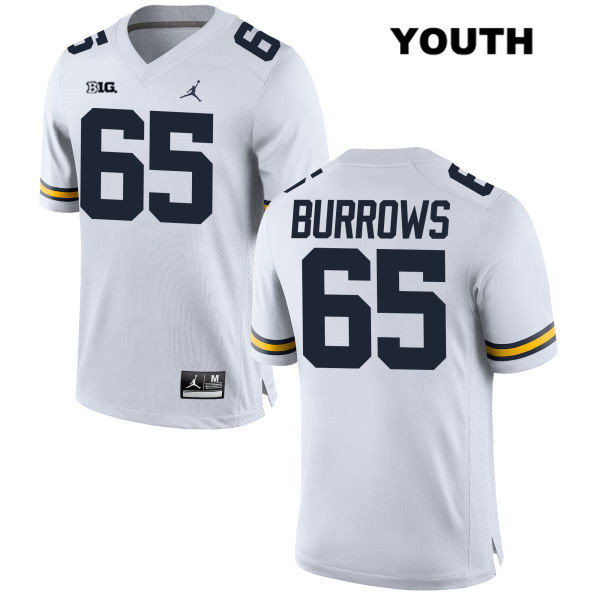 Youth NCAA Michigan Wolverines Connor Burrows #65 White Jordan Brand Authentic Stitched Football College Jersey BM25F40XY